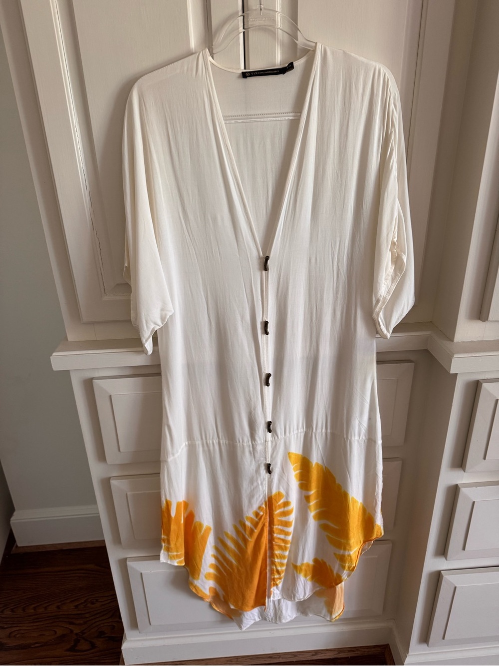 White Maxi Dress with Yellow Leaf Hem - Vix